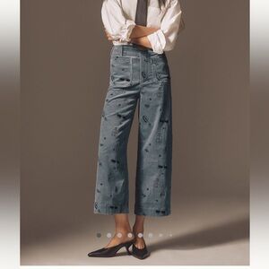 Maeve at Anthropologie Colette Corduroy Blue Wide Leg Jeans